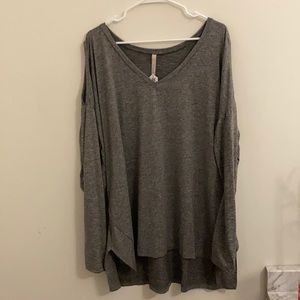 Gray long sleeve vneck cold shoulder top